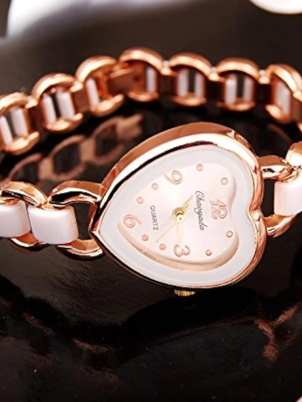 Anthropologie Rose Gold and Blush Heart Bracelet Watch